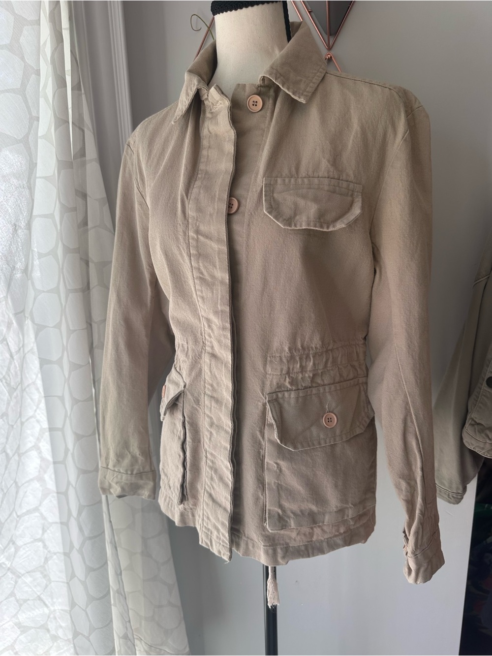 OAK + FORT Classic Women's Beige Utility Jacket 100% Cotton One-Size